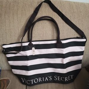 Pink 'N Black striped Victoria's Secret Tote Bag
